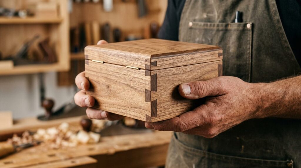 Close-up detail shot of fine woodcraft carpentry work: artis