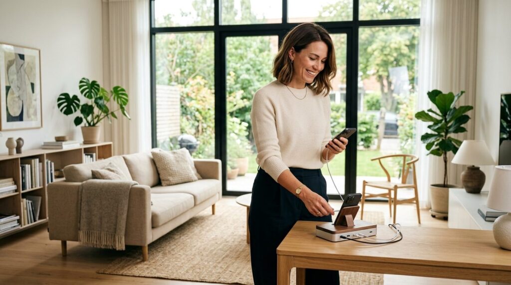Lifestyle portrait of confident professional woman in stylis