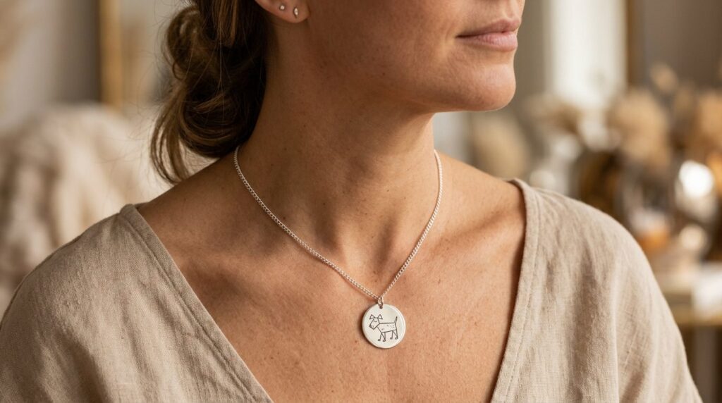 Close-up luxury product photograph of a personalized silver 
