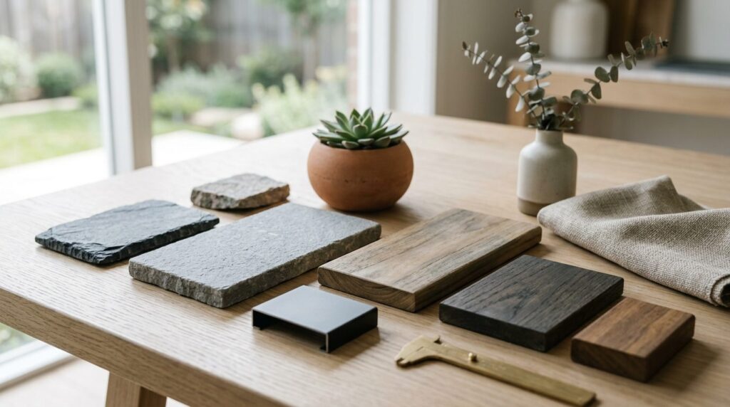 Close-up detail shot of premium outdoor design materials and