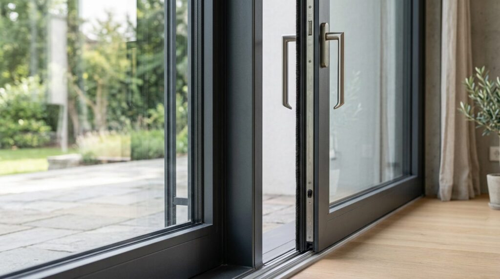 Close-up detail of contemporary window frame junction where 