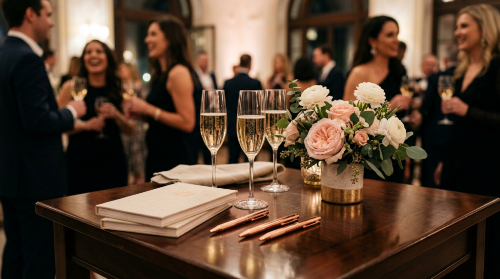 Close-up detail shot of an elegantly styled event space setu
