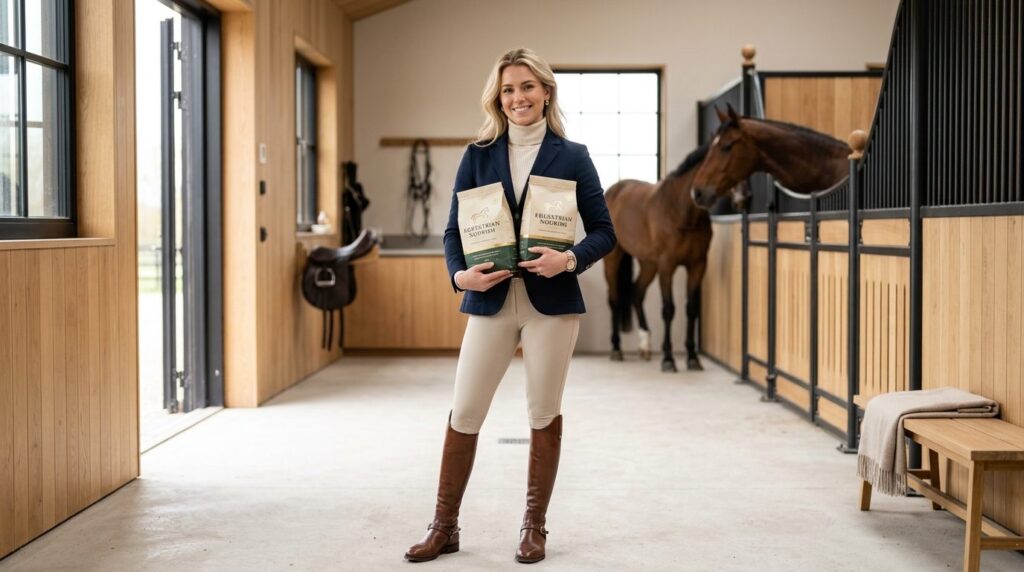 Luxury lifestyle photograph of a modern equestrian woman in